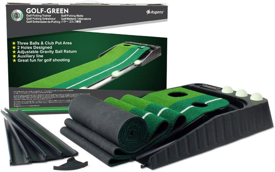 Golf Putting Trainer (3 ballen gratis), Golfmat met Retourbaan en Automatische Functie Oefen Binnen en Buiten voor Beginners en Amateur - happygetfit.com
