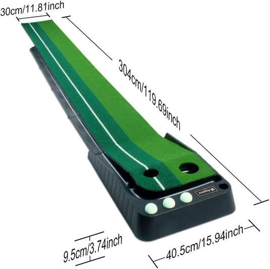 Golf Putting Trainer (3 ballen gratis), Golfmat met Retourbaan en Automatische Functie Oefen Binnen en Buiten voor Beginners en Amateur - happygetfit.com