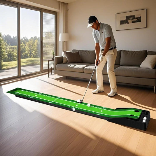 Golf Putting Trainer (3 ballen gratis), Golfmat met Retourbaan en Automatische Functie Oefen Binnen en Buiten voor Beginners en Amateur - happygetfit.com
