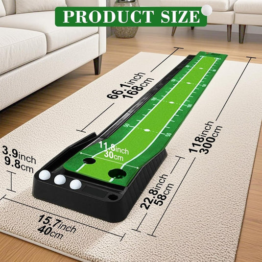 Golf Putting Trainer (3 ballen gratis), Golfmat met Retourbaan en Automatische Functie Oefen Binnen en Buiten voor Beginners en Amateur - happygetfit.com