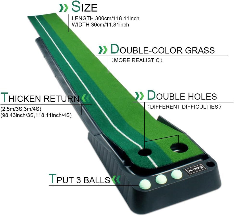 Load image into Gallery viewer, Golf Putting Trainer (3 ballen gratis), Golfmat met Retourbaan en Automatische Functie Oefen Binnen en Buiten voor Beginners en Amateur - happygetfit.com
