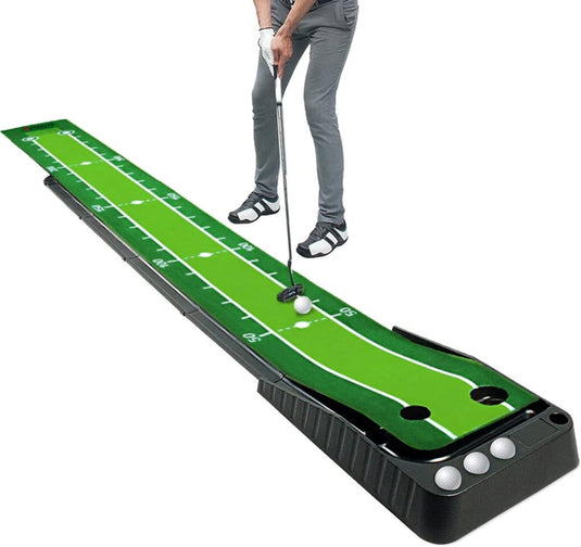 Golf Putting Trainer (3 ballen gratis), Golfmat met Retourbaan en Automatische Functie Oefen Binnen en Buiten voor Beginners en Amateur - happygetfit.com