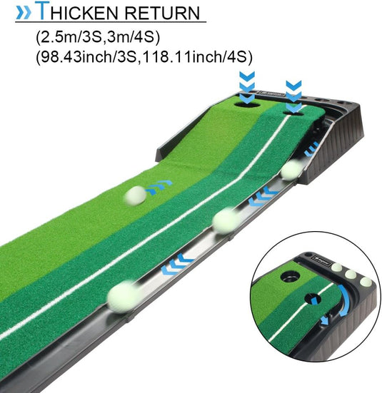 Golf Putting Trainer (3 ballen gratis), tweekleurige grasgolfmat met baldikker retourbaan en automatische functie Oefen binnen en buiten voor beginners en amateur - happygetfit.com