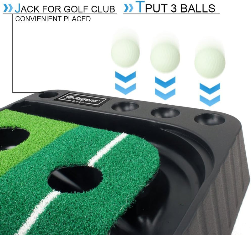 Laad afbeelding in Galerijviewer, Golf Putting Trainer (3 ballen gratis), tweekleurige grasgolfmat met baldikker retourbaan en automatische functie Oefen binnen en buiten voor beginners en amateur - happygetfit.com
