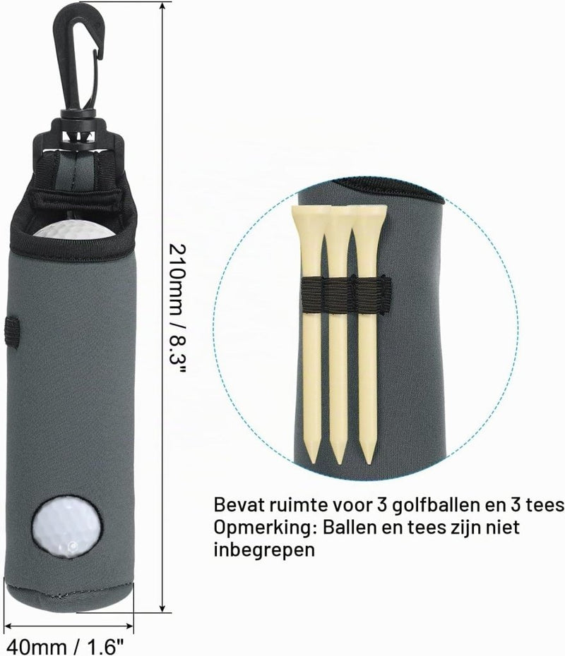 Laad afbeelding in Galerijviewer, Golfbal tasje met clip voor 3 ballen &amp; tees - Neopreen golf bal houder - Golf accessoires tas - happygetfit.com
