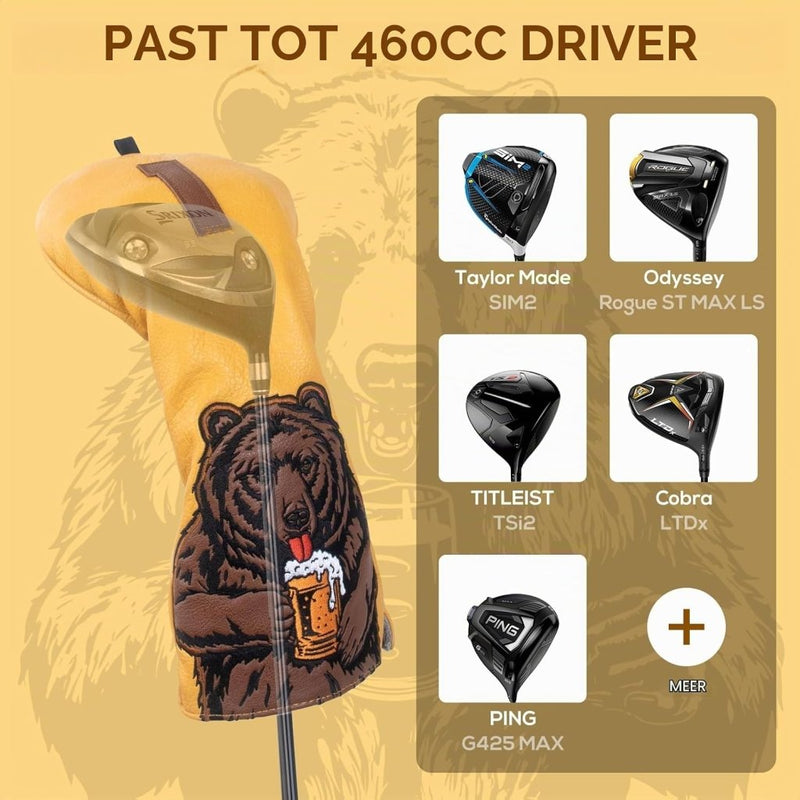 Laad afbeelding in Galerijviewer, Golfclub beschermhoes met bierdrinkende beer borduurwerk voor drivers tot 460cc – driver headcover – golfartikelen - happygetfit.com
