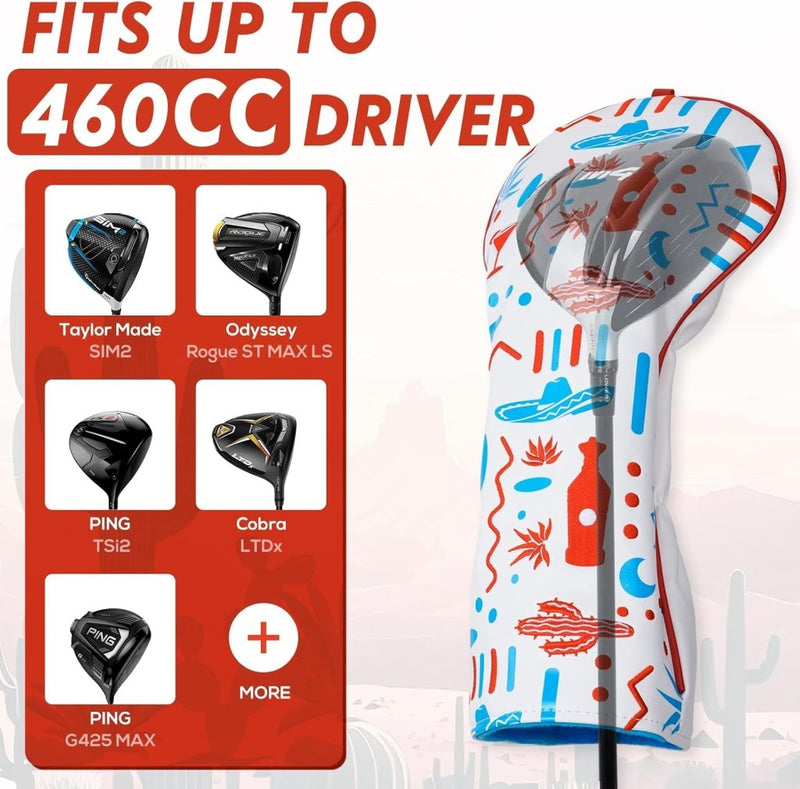 Carica l’immagine nel visualizzatore della galleria, Golfclub beschermhoes van leer met Mexicaans tequila borduurwerk voor drivers en fairway woods – drivercover – golfcadeau - happygetfit.com
