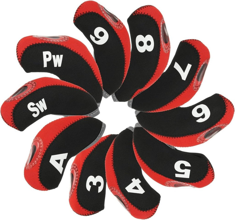 Załaduj obraz do przeglądarki galerii, Golfclub beschermhoezen 10 stuks zwart neopreen – genummerde ijzerhoezen – golf headcovers voor golfset en golftas - happygetfit.com
