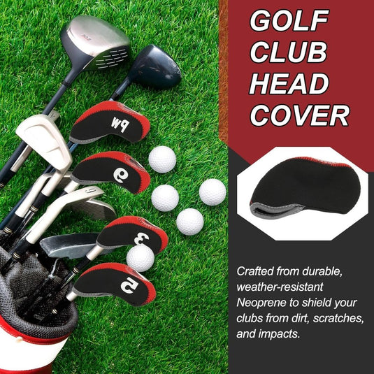Golfclub beschermhoezen 10 stuks zwart neopreen – genummerde ijzerhoezen – golf headcovers voor golfset en golftas - happygetfit.com
