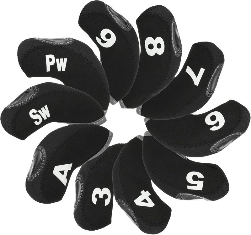 Załaduj obraz do przeglądarki galerii, Golfclub beschermhoezen 10 stuks zwart neopreen – genummerde ijzerhoezen – golf headcovers voor golfset en golftas - happygetfit.com

