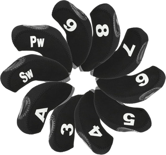 Golfclub beschermhoezen 10 stuks zwart neopreen – genummerde ijzerhoezen – golf headcovers voor golfset en golftas - happygetfit.com