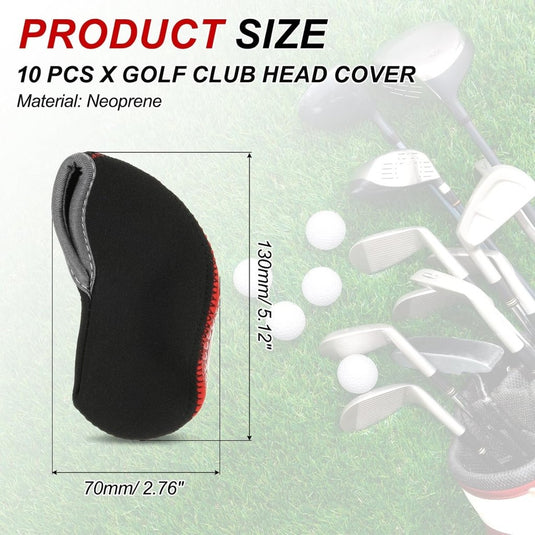 Golfclub beschermhoezen 10 stuks zwart neopreen – genummerde ijzerhoezen – golf headcovers voor golfset en golftas - happygetfit.com