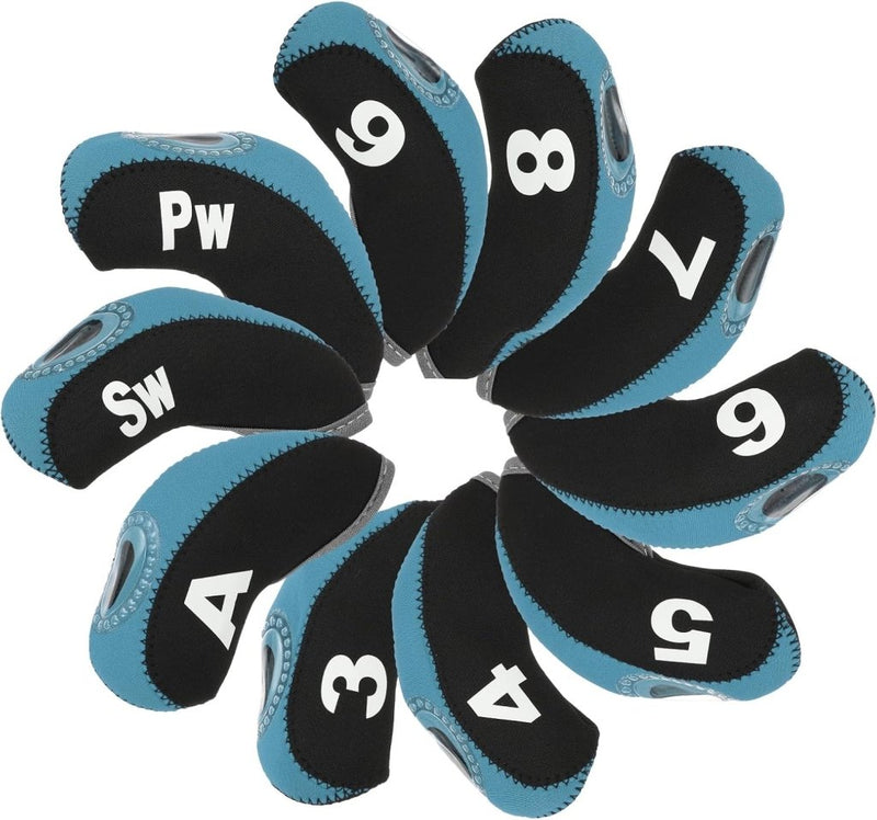 Załaduj obraz do przeglądarki galerii, Golfclub beschermhoezen 10 stuks zwart neopreen – genummerde ijzerhoezen – golf headcovers voor golfset en golftas - happygetfit.com
