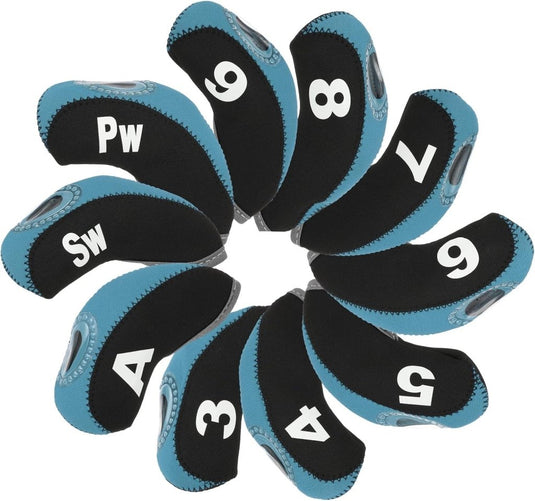 Golfclub beschermhoezen 10 stuks zwart neopreen – genummerde ijzerhoezen – golf headcovers voor golfset en golftas - happygetfit.com