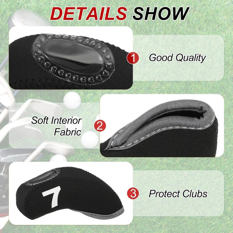 Załaduj obraz do przeglądarki galerii, Golfclub beschermhoezen 10 stuks zwart neopreen – genummerde ijzerhoezen – golf headcovers voor golfset en golftas - happygetfit.com
