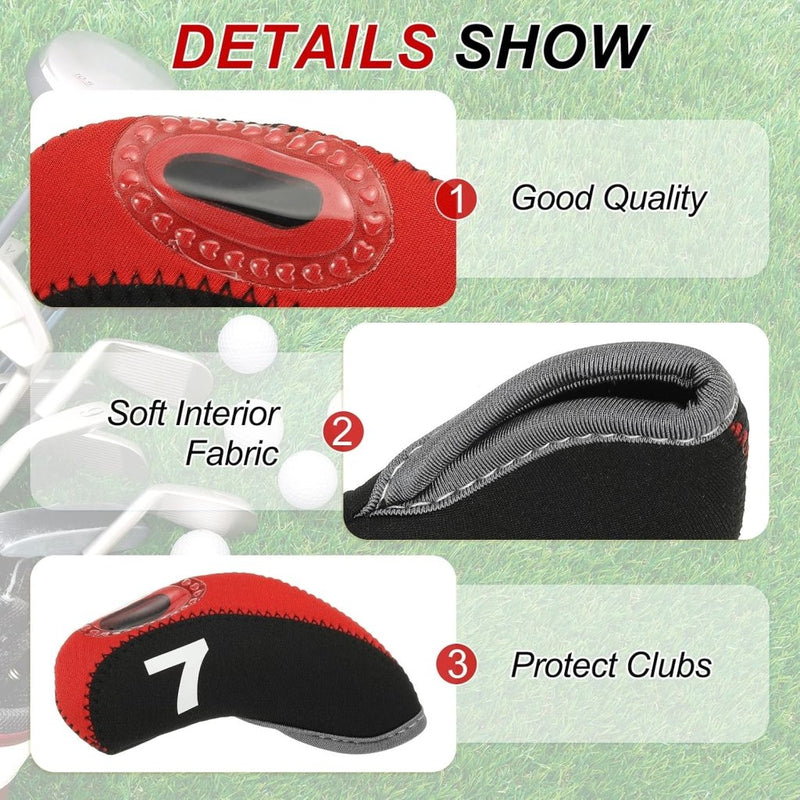 Załaduj obraz do przeglądarki galerii, Golfclub beschermhoezen 10 stuks zwart neopreen – genummerde ijzerhoezen – golf headcovers voor golfset en golftas - happygetfit.com
