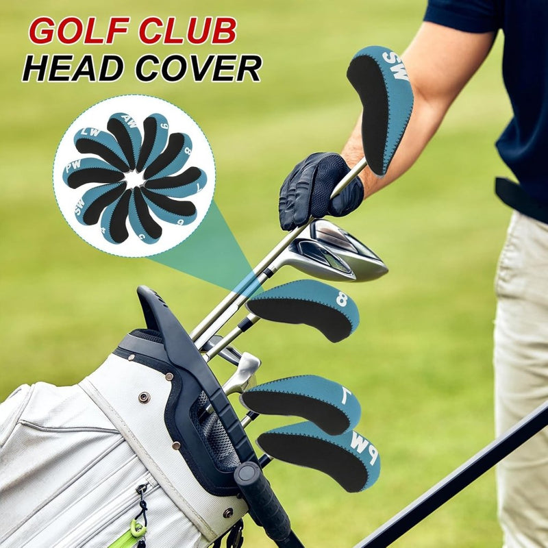 Chargez l'image dans la visionneuse de la galerie, Golfclub ijzerhoezen 10 stuks van neopreen lichtblauw – genummerde headcovers – golf accessoires - happygetfit.com
