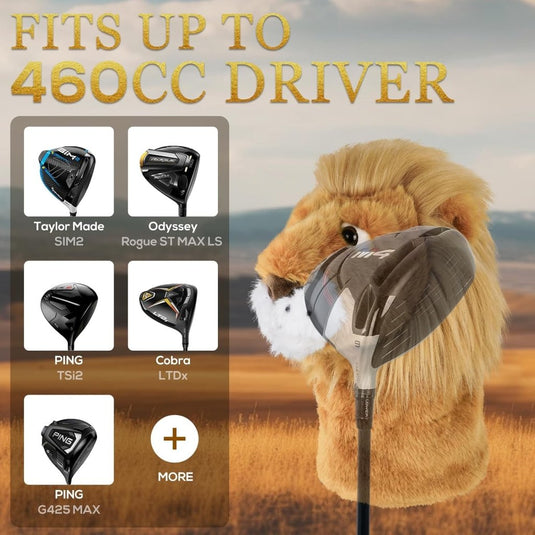 Golfclubhoes leeuw voor driver en wood, pluche headcover, golfcadeau - happygetfit.com