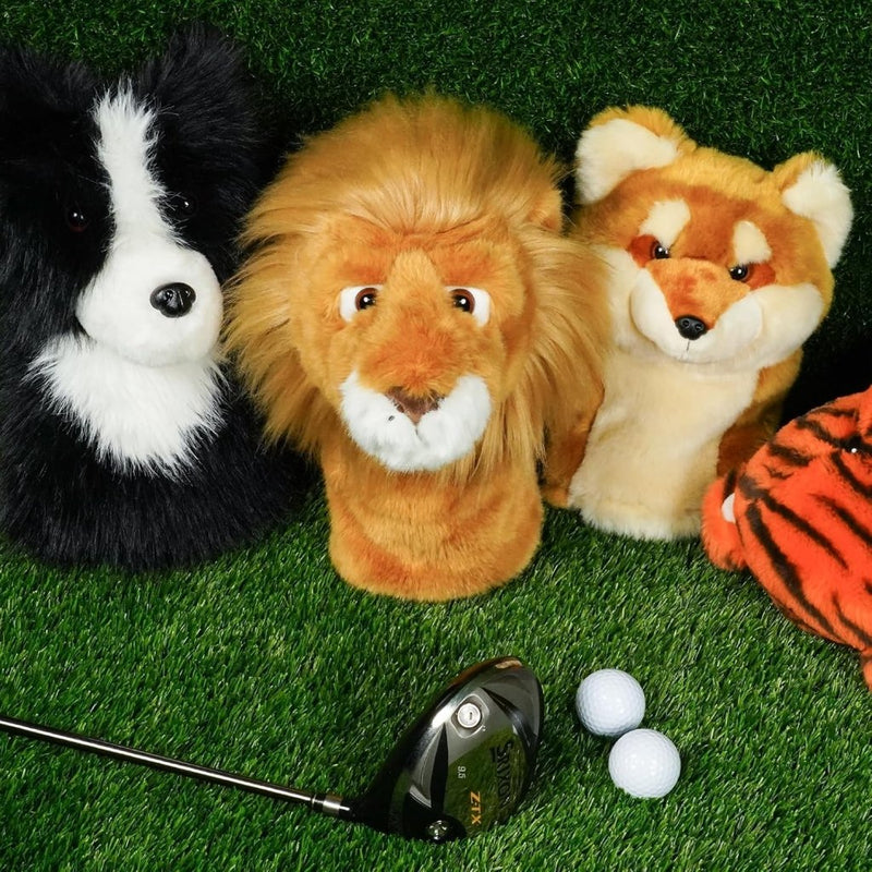 Load image into Gallery viewer, Golfclubhoes leeuw voor driver en wood, pluche headcover, golfcadeau - happygetfit.com
