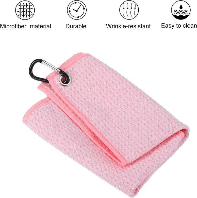 Laad afbeelding in Galerijviewer, Golfhanddoek 40 x 40 cm met D-clip roze – absorberende tri-fold handdoek – golf accessoires - happygetfit.com
