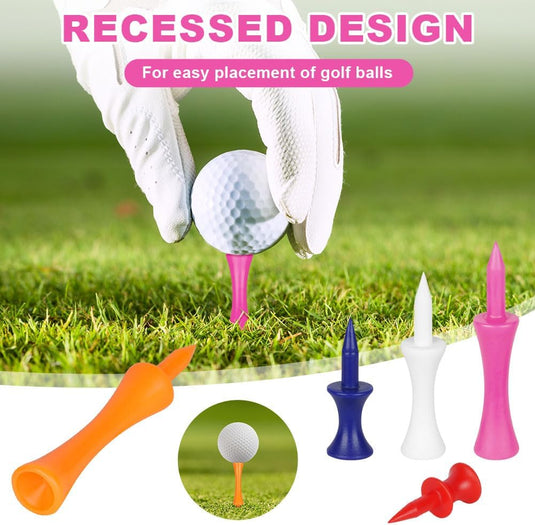 Golftees 84 stuks van stevig kunststof in 7 verschillende hoogtes van 25 tot 70 mm – golfpinnetjes – afslagtraining - happygetfit.com