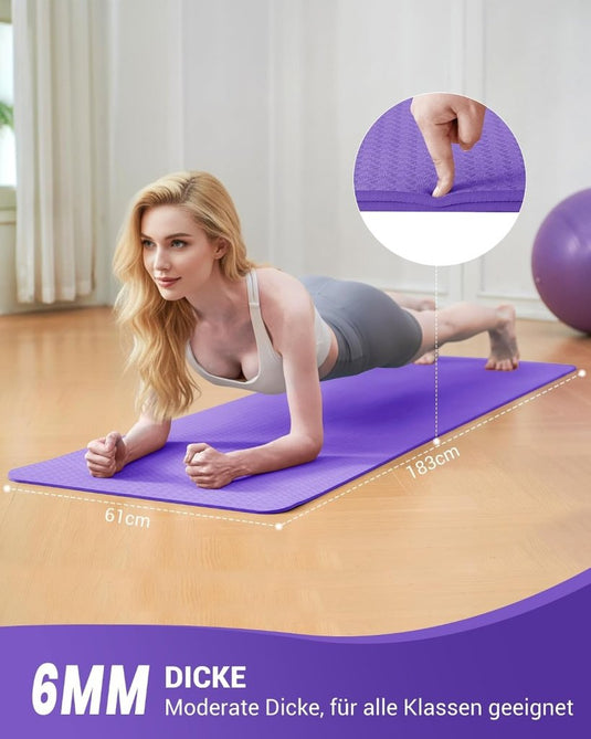 Good Nite Yogamat, Gymnastiek, Pilates Oefenmat voor vrouwen, antislip, dik 6 mm met draagriem, Tpe, 183 x 61 x 0,6 cm - happygetfit.com