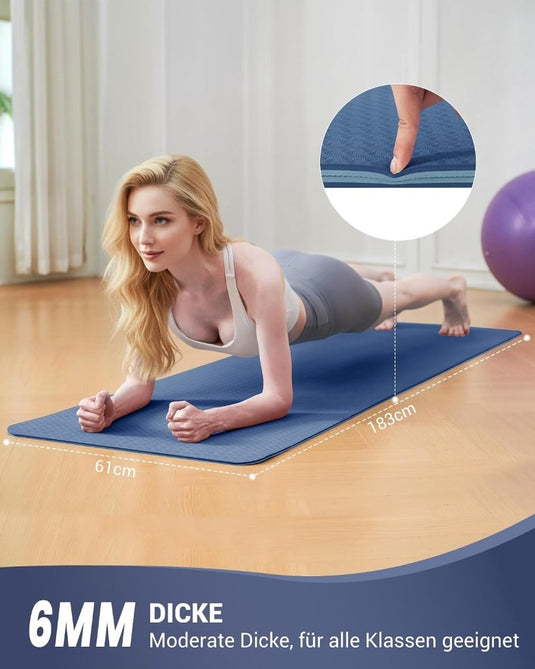 Good Nite Yogamat, Gymnastiek, Pilates Oefenmat voor vrouwen, antislip, dik 6 mm met draagriem, Tpe, 183 x 61 x 0,6 cm - happygetfit.com