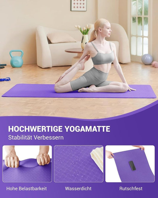 Good Nite Yogamat, Gymnastiek, Pilates Oefenmat voor vrouwen, antislip, dik 6 mm met draagriem, Tpe, 183 x 61 x 0,6 cm - happygetfit.com