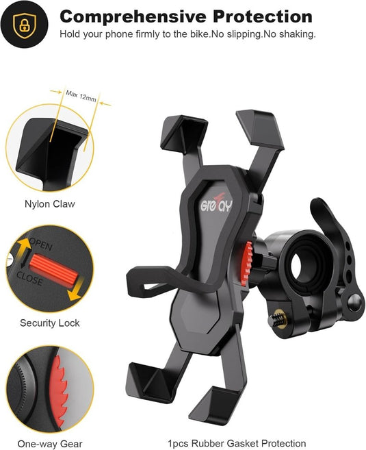 Grefay Fiets Telefoonhouder Universele Fiets Motorfiets Mobiele Telefoonhouder Smartphonehouder Klem 360 Draaibaar, Voor en Alle 3,5-6,5 Inch Mobiele Telefoons - happygetfit.com