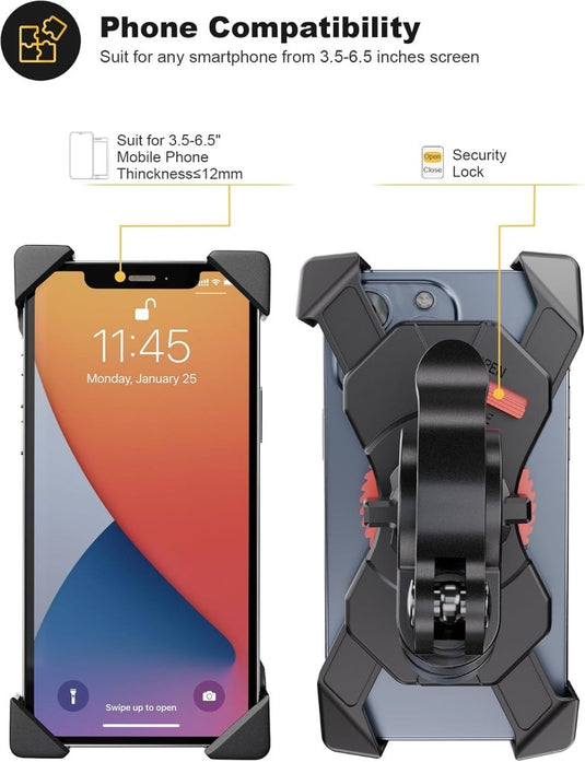 Grefay Fiets Telefoonhouder Universele Fiets Motorfiets Mobiele Telefoonhouder Smartphonehouder Klem 360 Draaibaar, Voor en Alle 3,5-6,5 Inch Mobiele Telefoons - happygetfit.com