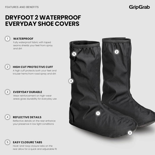GripGrab DryFoot 2nd Edition Regenoverschoenen voor op de Fiets Hoge Regenbescherming voor Alledaagse Schoenen Klittenbandsluiting Fietsgaiters - happygetfit.com