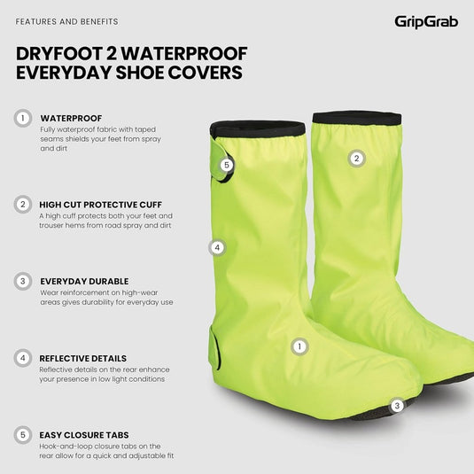 GripGrab DryFoot 2nd Edition Regenoverschoenen voor op de Fiets Hoge Regenbescherming voor Alledaagse Schoenen Klittenbandsluiting Fietsgaiters - happygetfit.com