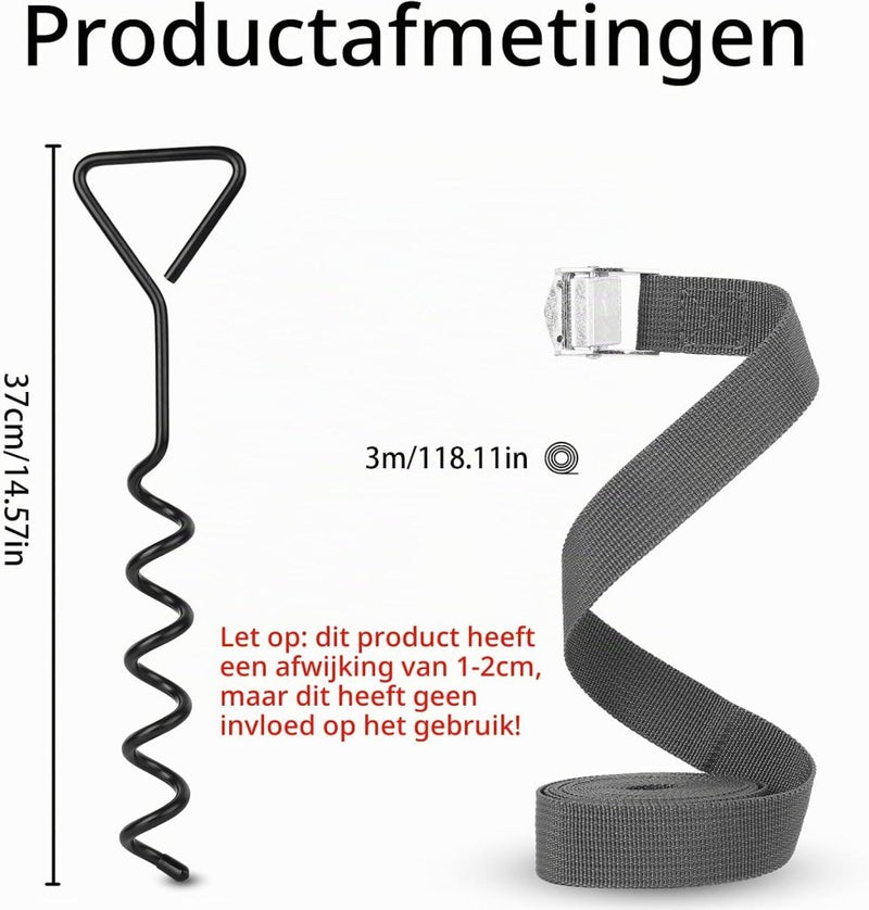Laad afbeelding in Galerijviewer, Grondankers 4 stuks 37 cm met spanbanden van 3 meter – trampoline ankers – stormankers - happygetfit.com
