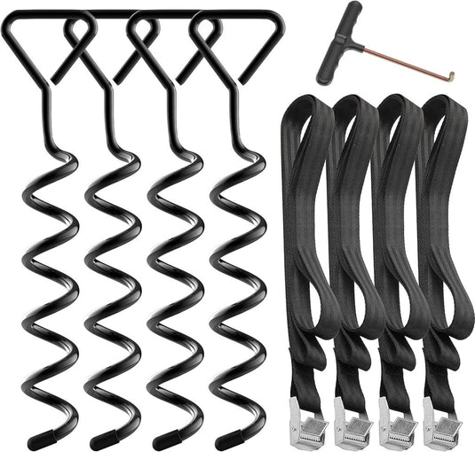 Grondankers 4 stuks 40,5 cm met spanbanden – trampoline ankers – stormbeveiliging - happygetfit.com