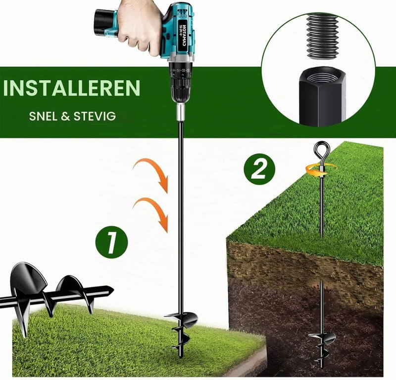 Carica immagine in Galleria Viewer, Grondankers 4 stuks 61 cm heavy duty met booradapter – trampoline ankers – stormankers - happygetfit.com

