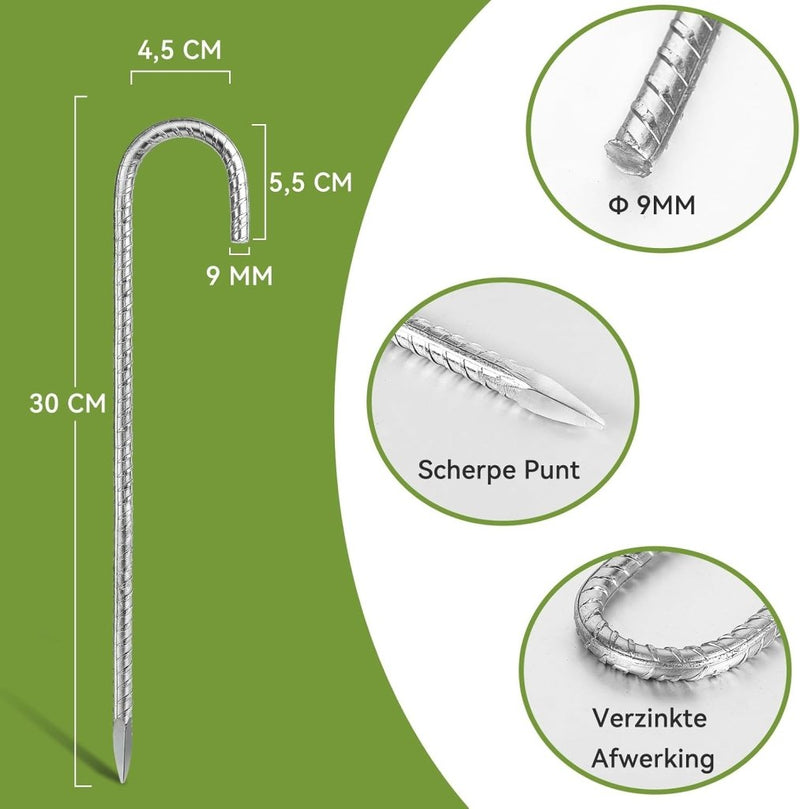 Carica immagine in Galleria Viewer, Grondankers 6 stuks 30 cm met J-haak van verzinkt staal – trampoline haringen – stormankers - happygetfit.com
