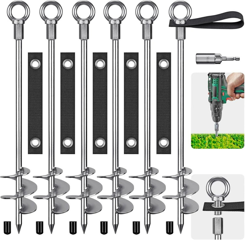 Carica immagine in Galleria Viewer, Grondankers 6 stuks 45 cm heavy duty met spanbanden en booradapter – trampoline ankers – stormankers - happygetfit.com
