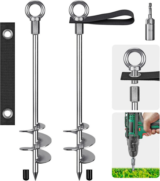 Grondankers 6 stuks 45 cm heavy duty met spanbanden en booradapter – trampoline ankers – stormankers - happygetfit.com