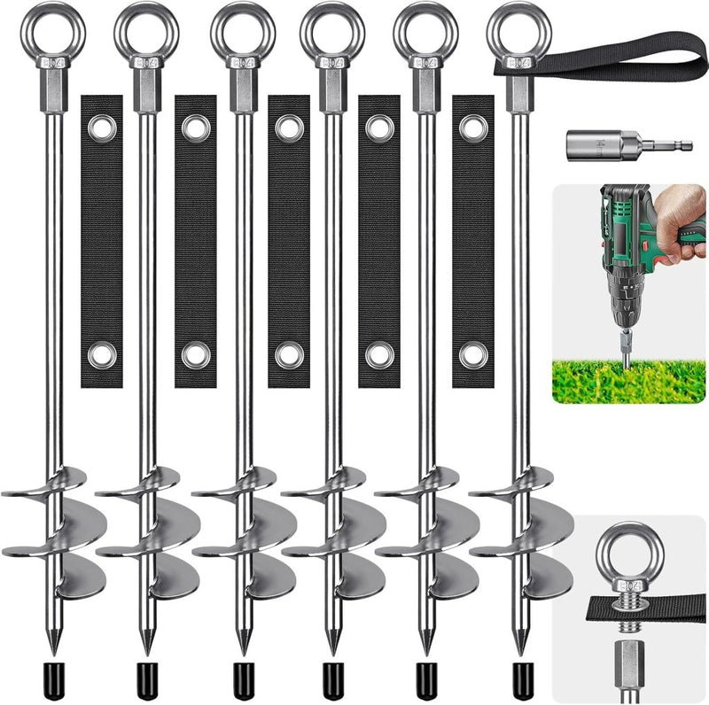 Carica immagine in Galleria Viewer, Grondankers 6 stuks 45 cm heavy duty met spanbanden en booradapter – trampoline ankers – stormankers - happygetfit.com

