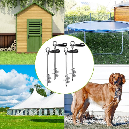 Grondankers 6 stuks 45 cm heavy duty met spanbanden en booradapter – trampoline ankers – stormankers - happygetfit.com