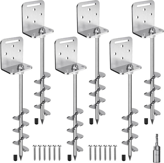 Grondankers 6 stuks 60 cm heavy duty met L-beugels en booradapter – trampoline ankers – stormankers - happygetfit.com