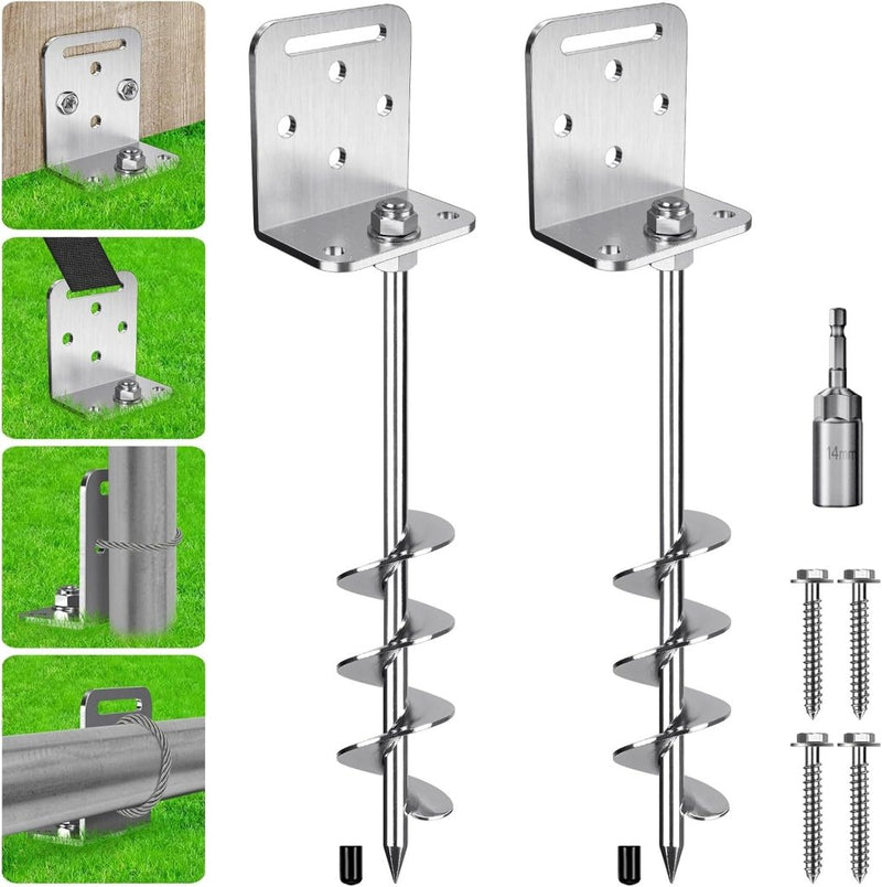 Carica immagine in Galleria Viewer, Grondankers 6 stuks 60 cm heavy duty met L-beugels en booradapter – trampoline ankers – stormankers - happygetfit.com
