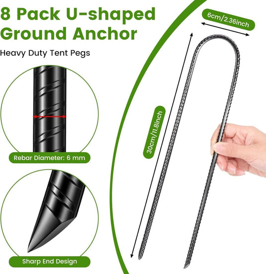Grondankers 8 stuks 30 cm U-vorm van staal – trampoline haringen – stormankers - happygetfit.com