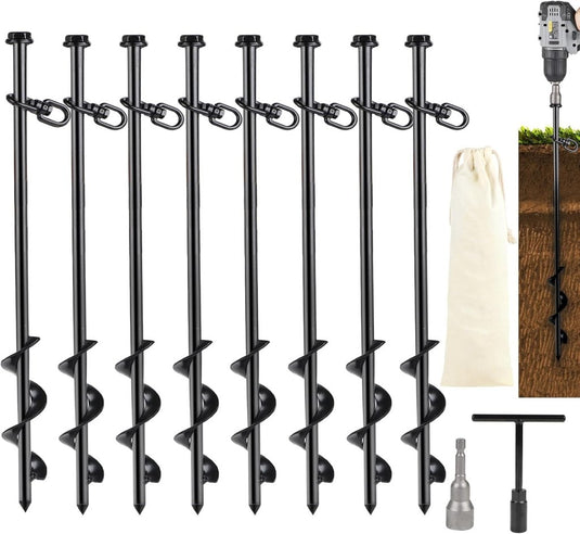 Grondankers 8 stuks 40 cm met booradapter en opbergtas – trampoline ankers – stormankers - happygetfit.com