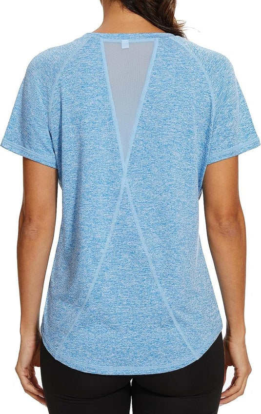 Gyabnw Sportshirt dames T-shirts dames korte mouwen elastisch shirt gym dames rug ademend mesh top fitness yoga hardlopen dans - happygetfit.com