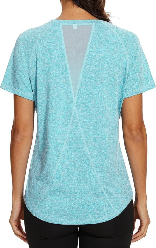 Gyabnw Sportshirt dames T-shirts dames korte mouwen elastisch shirt gym dames rug ademend mesh top fitness yoga hardlopen dans - happygetfit.com