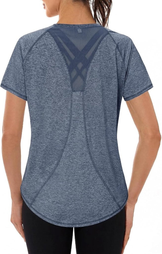 Load image into Gallery viewer, Gyabnw Sportshirt dames T-shirts dames korte mouwen elastisch shirt gym dames rug ademend mesh top fitness yoga hardlopen dans - happygetfit.com
