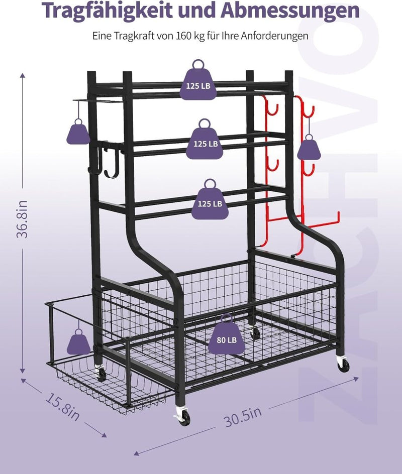 Laad afbeelding in Galerijviewer, halterstandaard, dumbbells, rek met 4 etages voor thuis, gym met wiel en 8 haken, 160 kg draagvermogen, korte halters, opbergrek voor dumbbells en yogabal, blok, mat, riem, rol - happygetfit.com
