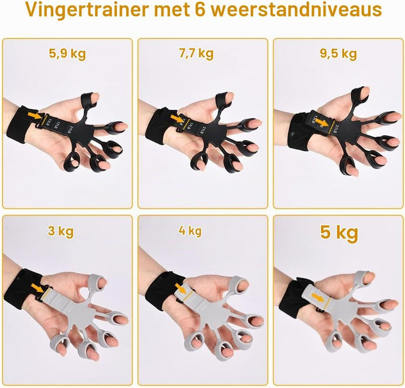 Załaduj obraz w przeglądarce galerii, Handtrainer set 3-delig met verstelbare gripweerstand van 10 tot 50 kg en 2 vingertrainers – grijpkracht – vingertraining - happygetfit.com
