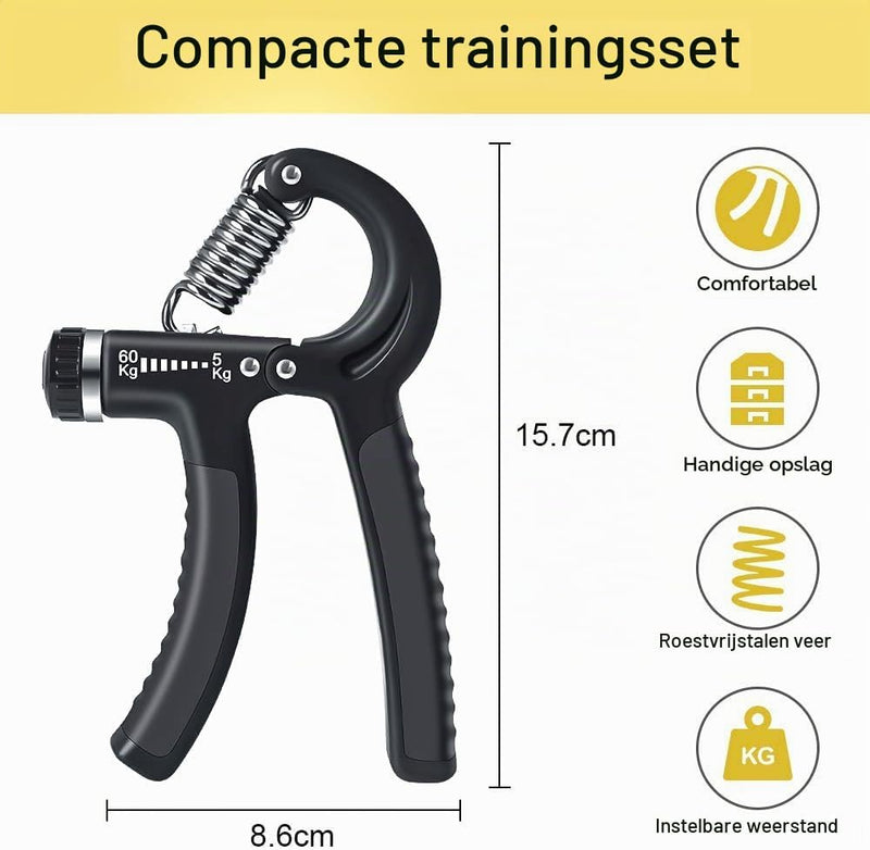 Charger l’image dans la visionneuse de galerie, Handtrainer set 5-delig met verstelbare weerstand van 5 tot 60 kg voor hand- en vingerkracht – griptraining – onderarmtraining - happygetfit.com
